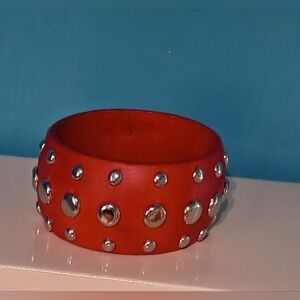 Exaggerated Metal Rivet Large Wooden Chunky Bangle Bracelet For Women/Punk Ladie